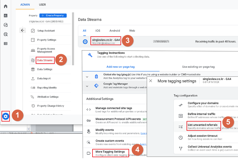 구글 애널리틱스 4 List Unwanted Referrals 설정